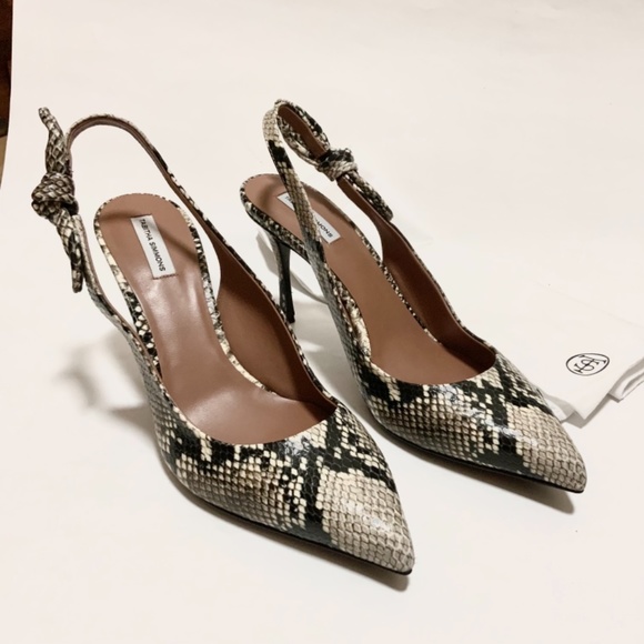 Tabitha Simmons Millie Snake Print Leather Slingback Pointed Toe Heeled Pumps 40 - Picture 7 of 16